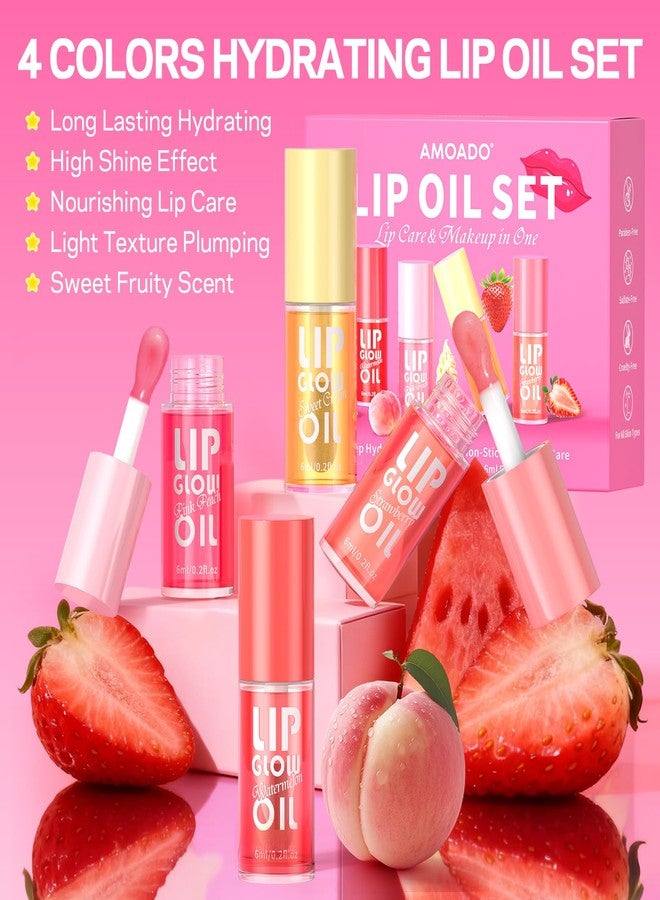 AMOADO Lip Oil, Tinted Lip Glow Oil – Hydrating & Nourishing, Lip Oils Gift Set, Fruity Lip Oil Gloss Non-Sticky & Glossy Finish, 4 Colors Lip Oils Stain for Girls and Women - Party Favor - Image 5